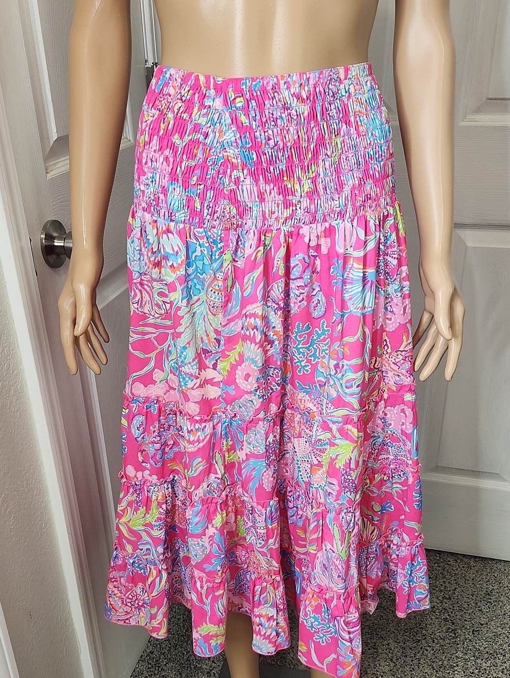 Lilly Pulitzer Pink Multicolor Floral Tiered Midi Skirt